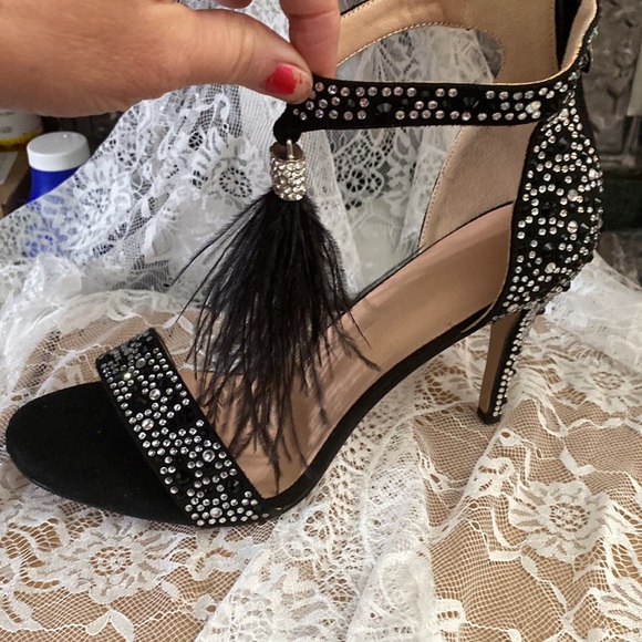 Wedding Dress Party & Evening Stiletto Heel Pearl Tassel Black Color Size 12 - Picture 5 of 16
